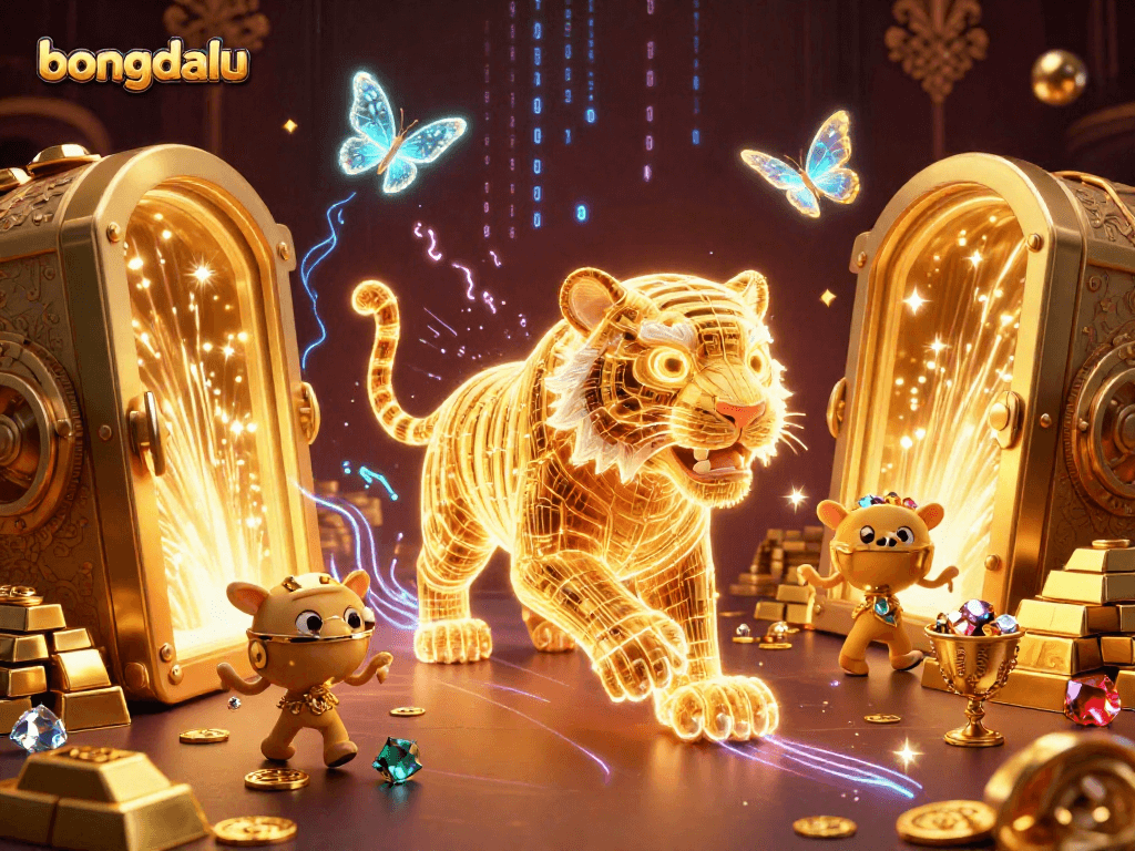 Experience the thrill of betting at bongdalu in a vibrant casino scene with a golden tiger.