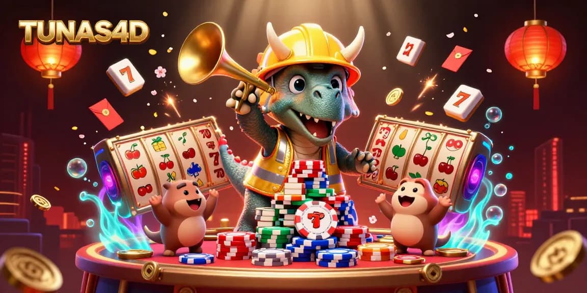 Engage with TUNAS4D through an exhilarating scene of lively characters celebrating a casino game setup.
