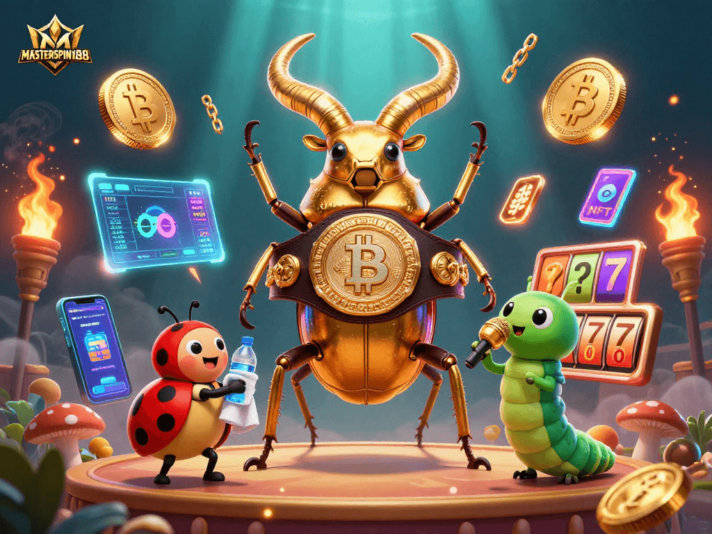 Join the thrilling action at MASTERSPIN188 with a giant stag beetle in a championship boxing match.